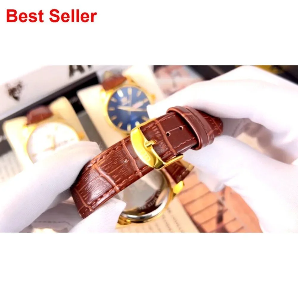 Men's Leather Watch Stainless Steel Day Date Waterproof Luminous
